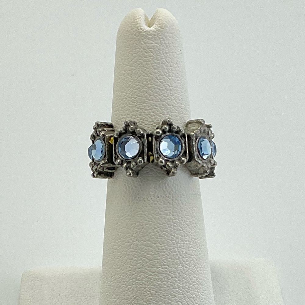 Vintage Blue Crystal Stretch Ring, Gothic, Faux Aquamarine, Medieval Core